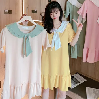 

Summer Women's Short Cotton Sleepwear Home Nightshirt Women Causal Sleepwear Loose Ladies Nightgown Women Dress