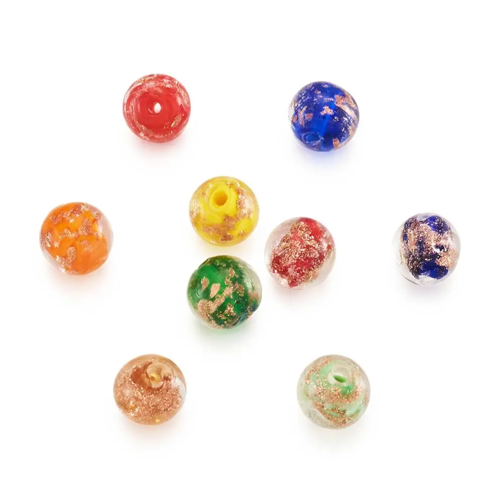20pcs Handmade Lampwork Round Beads Craft with Gold Sand Mixed Color 12mm