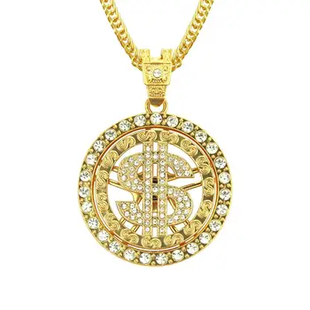 

2020 fashion Hip-Hop Rotating Dollar Pendant Necklace Crystal Rhinestone Jewelry For Men Boy Birthday Party Gift