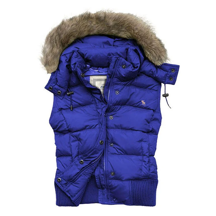 Women down jacket vest hooded waistcoat warm winter slim hooded fur collar coat afs hollistic women hoodie vest jacket - Цвет: Color blue MJ105-1
