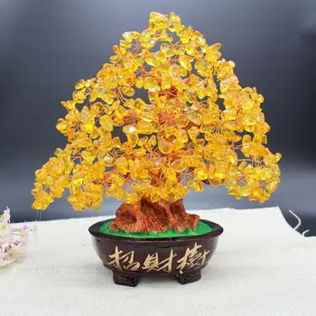 

Beautiful Golden Money Tree Ornament Fortune Tree Ornament Desktop Wedding Livingroom Hotel Delicate Crystal Home Decoration