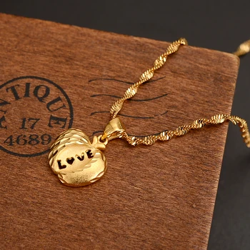 

Dubai india Yellow Solid gold Fine G/F Women Ethiopian apple Pendant LOVE outline letters Necklace Jewelry party safety