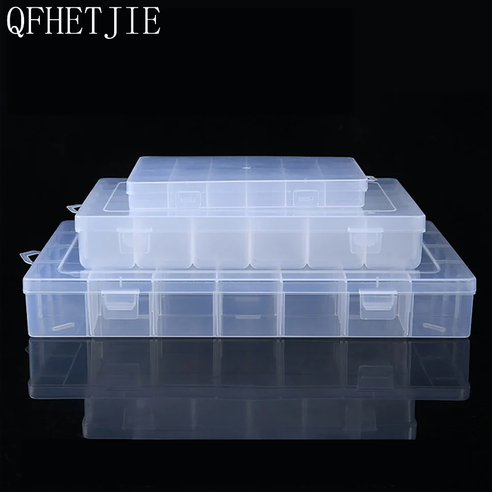 

QFHETJIE Portable Transparent Plastic Storage Box 8, 15, 24 Compartments Detachable Middle Baffle