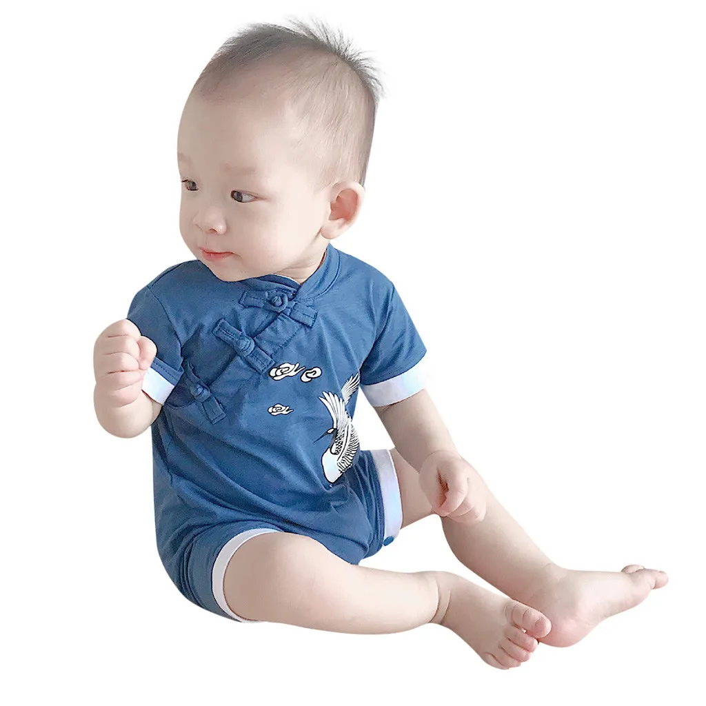 Newborn Unisex Jumpsuit Toddler Kids Embroidery Short Sleeve Romper Summer Infant Baby Girls Boys Cotton Cute Jumpsuits#LR3