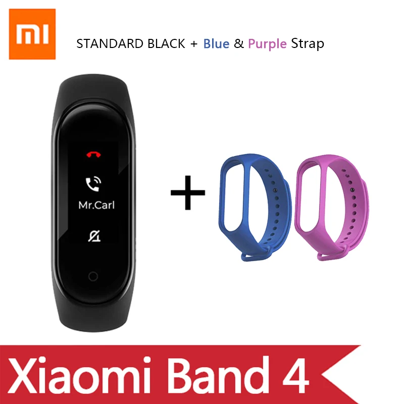Умный Браслет OriginalXiao mi Band 4 на английском, испанском и русском языках, 3 цвета, AMOLED экран, mi band 4, Smartband, fitness Traker - Цвет: Ad purple Blue Strap