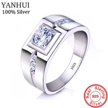 YANHUI,, Настоящее серебро 925 пробы, кольца для мужчин, набор, 6 мм, цирконий, обручальное кольцо, 1 карат, CZ, обручальное кольцо, хорошее ювелирное изделие, NR6