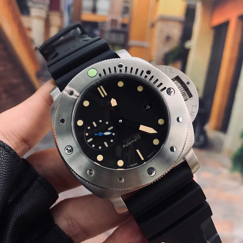 

Men's Watch Automatic Mechanical Seagull Movement Black Dial Military Leather Strap Power Reserve Watch Men's AAA8