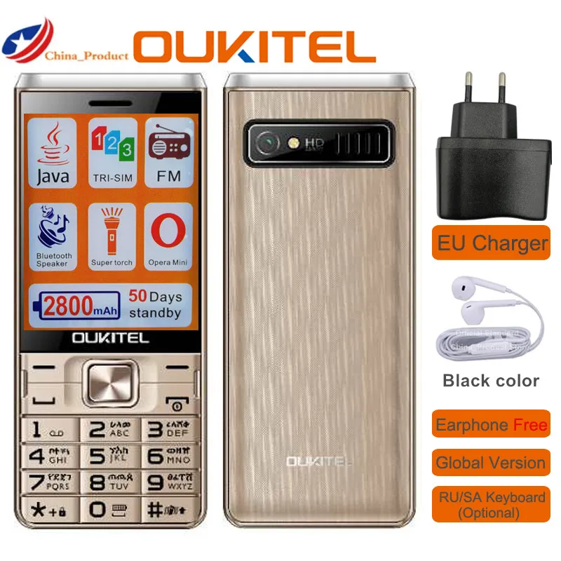 Oukitel-teléfono móvil L2801 de 2,8 pulgadas, 2800mAh, tarjeta Triple SIM, cámara de teléfono móvil para mayor edad, música, Bluetooth, reproductor MP3, linterna