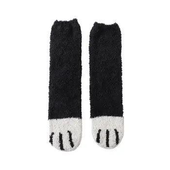 

1 pair of plush coral fleece socks female tube socks autumn and winter cat claws cute thick warm sleeping floor sleep socks NEW