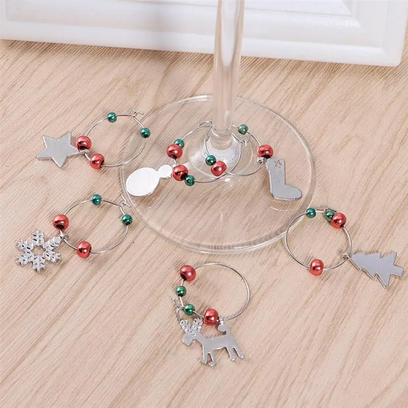 12pcs Christmas Wine Glass Charms Goblet Rings Christmas Decoration Snowflake Pendant Drink Markers Christmas Xmas Supplies A35