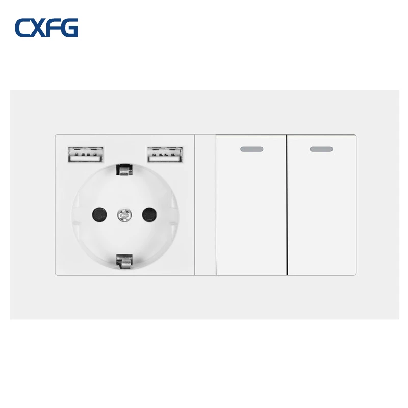 Двойная розетка CXFG европейского стандарта 146 16 А настенная с USB-зарядкой. С
