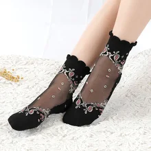 1 пара хлопковых мягких женских носков модные супер тонкие сексуальные кружевные эластичные сетчатые цветы шорты противоскользящие Летние Ретро удобные