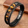 Bracelets multicouches en cuir pour hommes et femmes, bijoux, 9 styles, pierres rondes, perlées de 8mm, cadeaux de la saint-valentin, tendance, 2022 ► Photo 1/6