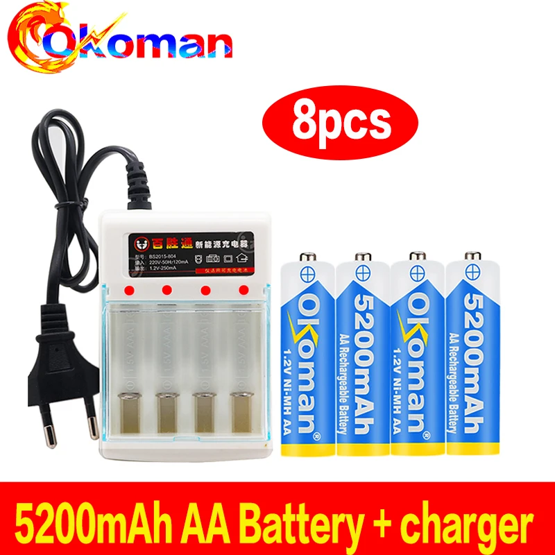 1 2 V 5200mAh NI MH AA предварительно Заряженная NI-MH аккумуляторная батарея aa для игрушек