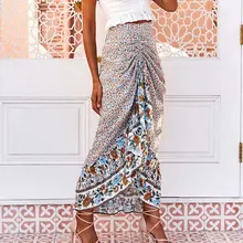 KNOYEER плиссированная юбка на завязках из вискозы с цветочным принтом; длинные юбки в богемном стиле; сезон весна-лето; faldas mujer moda