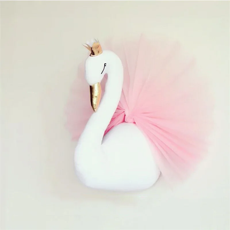 

Animal Head Swan Flamingo Wall Hanging Mount Stuffed Plush Toy Princess Doll for Girl Baby Kid Gift Nursery Room Wall Deco