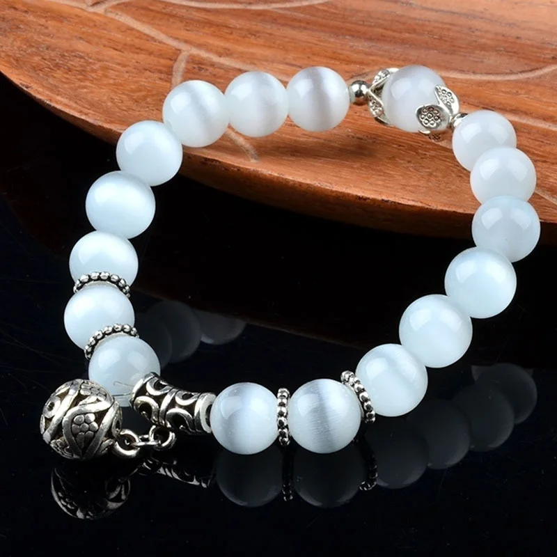 

Natural Stone Turn Luck Cat's Eye Stone Bracelet Healing Balance Bracelet Women Girls Summer Jeweley