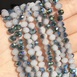 Faceted Clear Glass Crystal Rondelle Beads for Jewelry Making and DIY Projects (Silver rainbow)