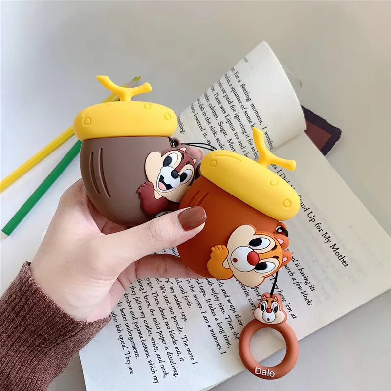 3D мультфильм милый белка чип и Дейл силиконовый наушник чехол для Airpods 1/2 защитный чехол для наушников с брелоком для ключей