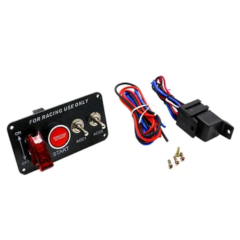 

12V Carbon Fiber Panel Racing Engine Start Button Ignition Switch Panel LED Switch Panel