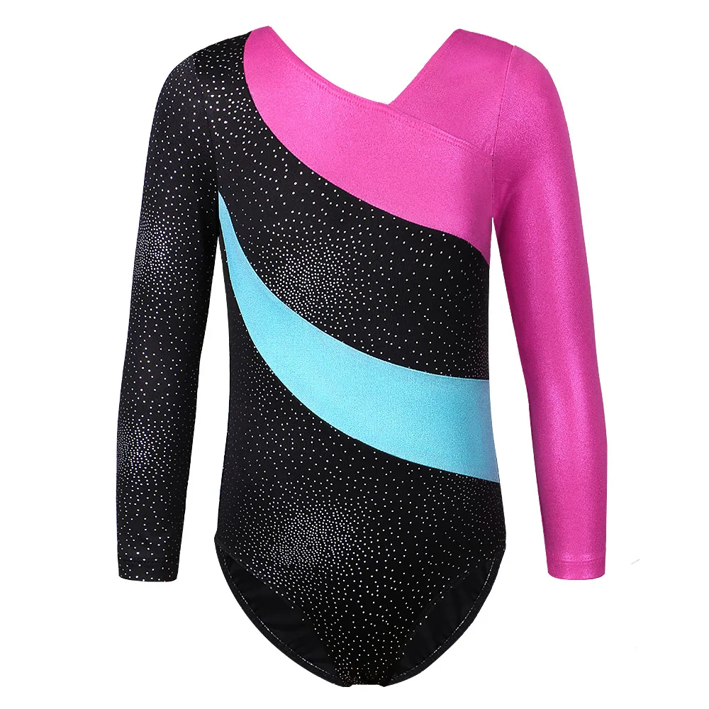 

BAOHULU Toddler Little Girls Gymnastics Leotard Long Sleeve Shiny Kids Ballet Costume Black Girls Leotard Children