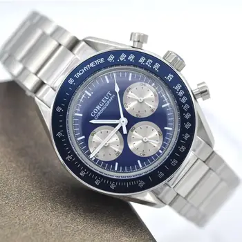 

Quartz mens wristwatches 40MM Corgeut Luxury brand blue dial SS waterproof luminous fashtion Multifunctional men's quartz watch