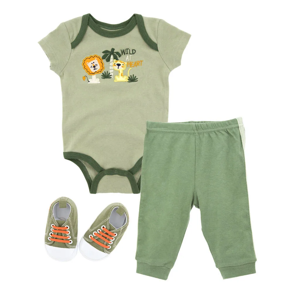 

Cotton Baby Clothes 3 Pack Set for Boy Kids Outfit Set Summer Baby Girls Bodysuit With Short Sleeve Shorts and Shoes Set