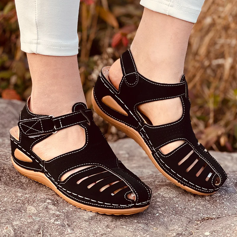 Rarove Women's Sandals Summer Rome Vintage Hollow out Wedge Heels Plat