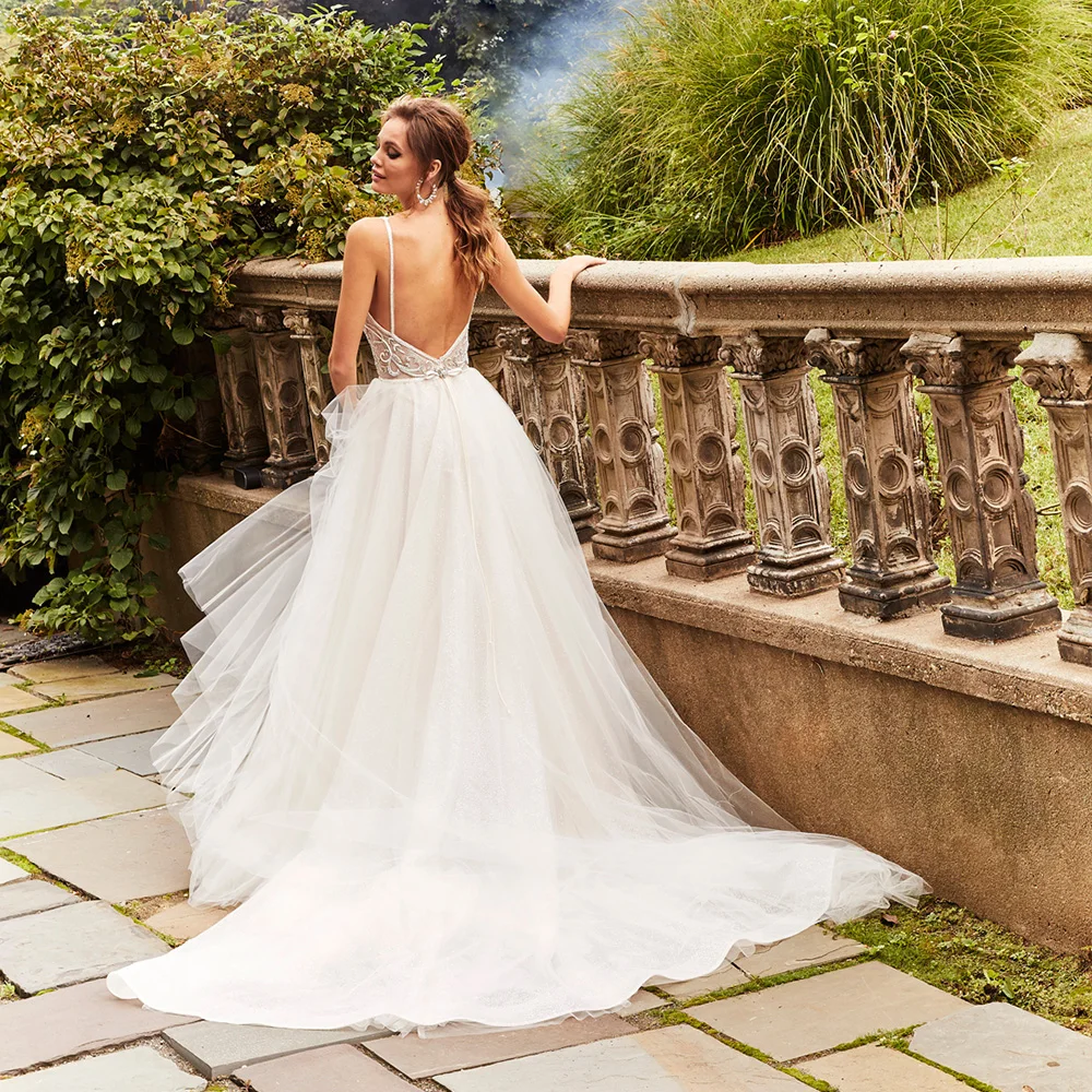 Vestido de Noiva сексуальное ТРАПЕЦИЕВИДНОЕ свадебное платье с v-образным вырезом хрустальные украшения Роскошные Suknia Slubna с открытой спиной винтажные Hochzeitskleid