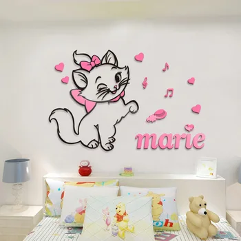 

3D Cute Kitty Mary Cat Acrylic 3D Stereo Wall Sticker Princess Room Girl Bedroom Wall Decoration Sticker