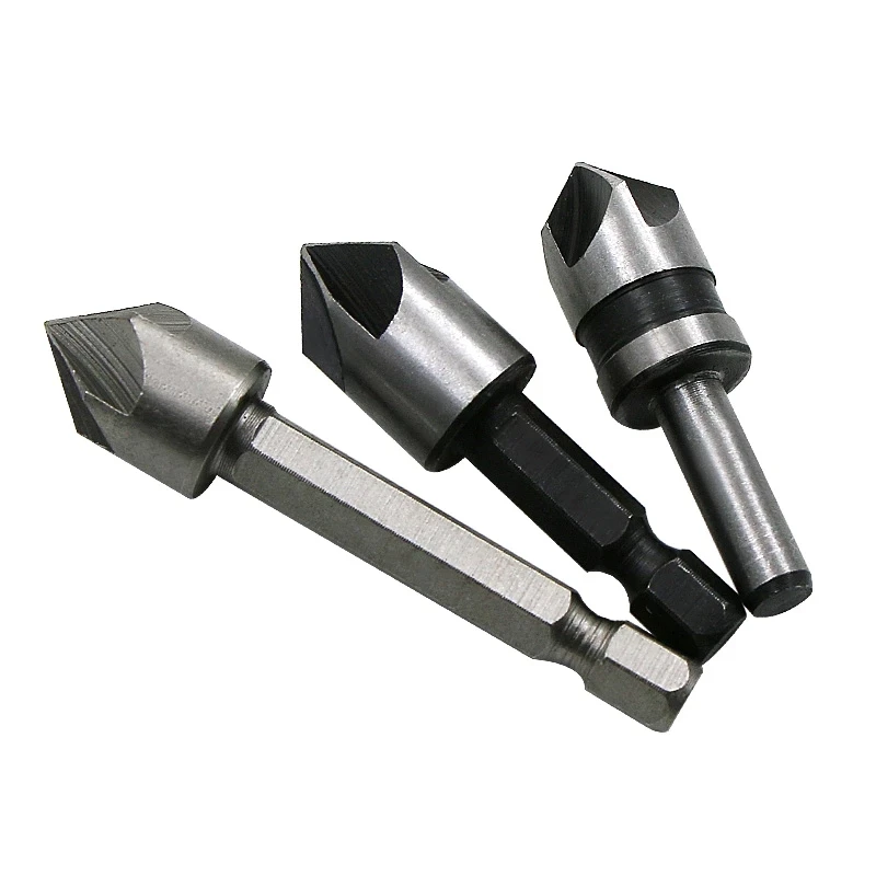 5pcs Countersink Bit Set Industrial 5 Flutes Counter Sink Woodworking Drills Metal Working Chamfer Chamfering Electric Tool