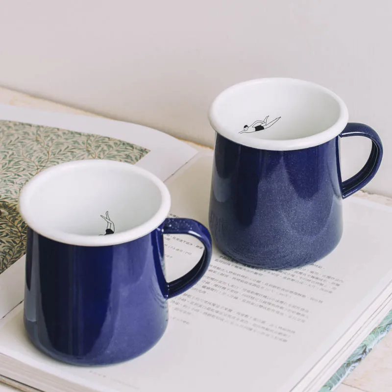 

Creative Ocean Swimming blue Enamel Cup Couples Cups Milk Coffee Cup Mug Large Capacity Gifts-D 8 cm/ 550 ml-1pc