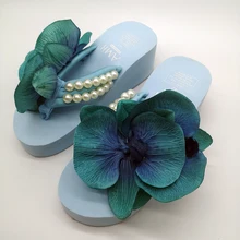 HAHAFLOWER/Летняя женская обувь; шлепанцы для ванной на платформе; пляжные вьетнамки на танкетке; шлепанцы на высоком каблуке для женщин; женская обувь с цветочным узором