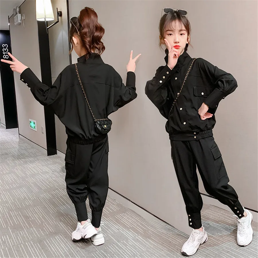 Casual Girls Sets Loose Tops + Long Pants 2 Pieces big Clothes Sport Kids Outfits Children Tracksuit for 8 10 12 14 Years |