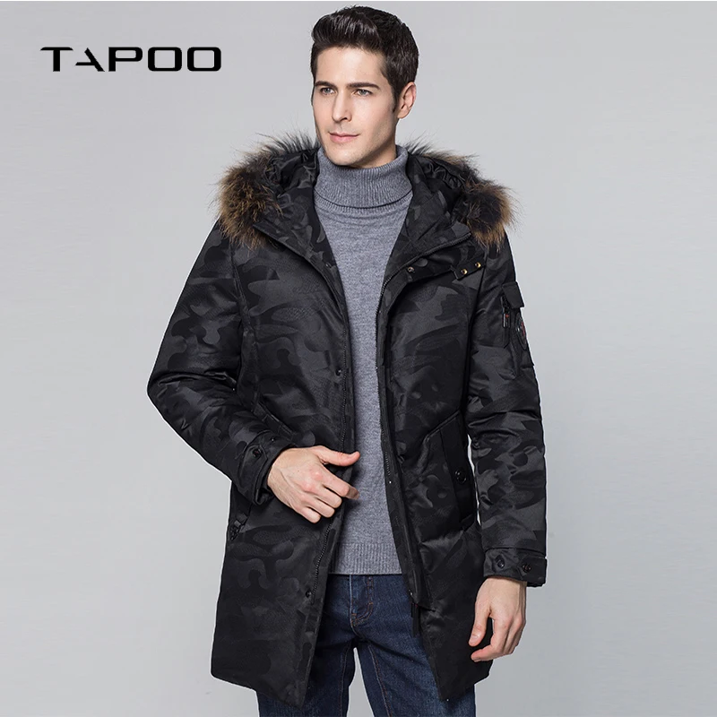 Мужские зимние куртки на 90% белом утином пуху, толстые теплые длинные пуховики, мужские камуфляжные пальто с меховым воротником и капюшоном, мужская одежда