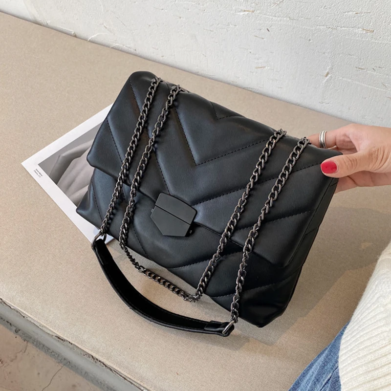Bolso cruzado informal con cadena de hilo para mujer, Bolso de hombro Simple de diseñador a la moda, bolsos de PU, bolsos de mensajero de piel