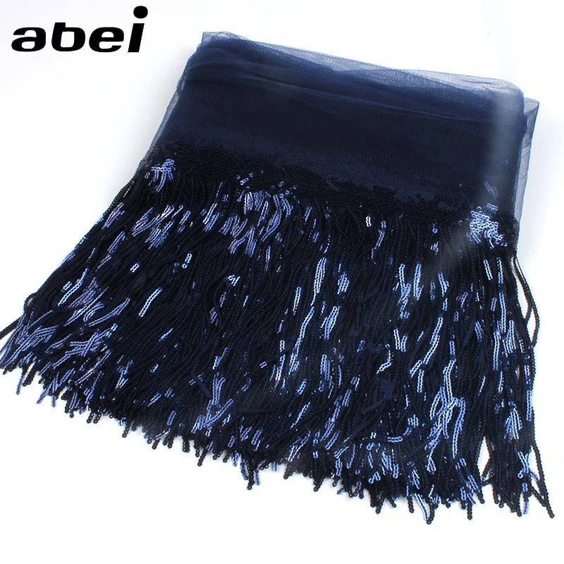 2Yards 32cm Luxurious Shiny DIY Wedding Party Dress Mesh Fabric Trims Fringe Sequins Paillette Tassel Lace Handmade Sewing Craft