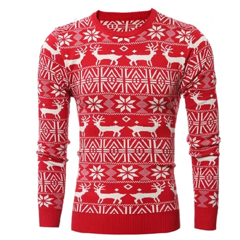 

Men Sweaters And Pullovers Long Sleeve O-Neck Knitted Sweater Christmas Style Winter Pullovers Deer Printed Pull Homme