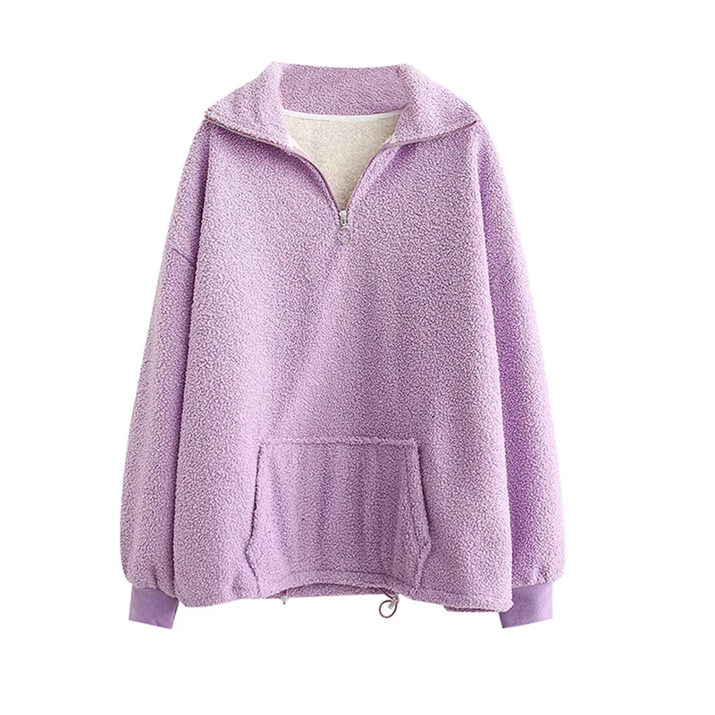 

2020 New Women Fleece Thick Sweatshirt Half Zipper With Pocket Long Sleeve Drawstring Winter Sweet Style Pullover 2010957
