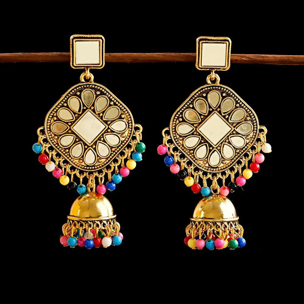 Женские богемные серьги Jhumka с кисточками и бусинами из цыганских индийских бусин