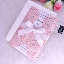 Розовые цветочные свадебные приглашения с лазерной резкой с лентой 20+ цветов на заказ приглашения для детского душа