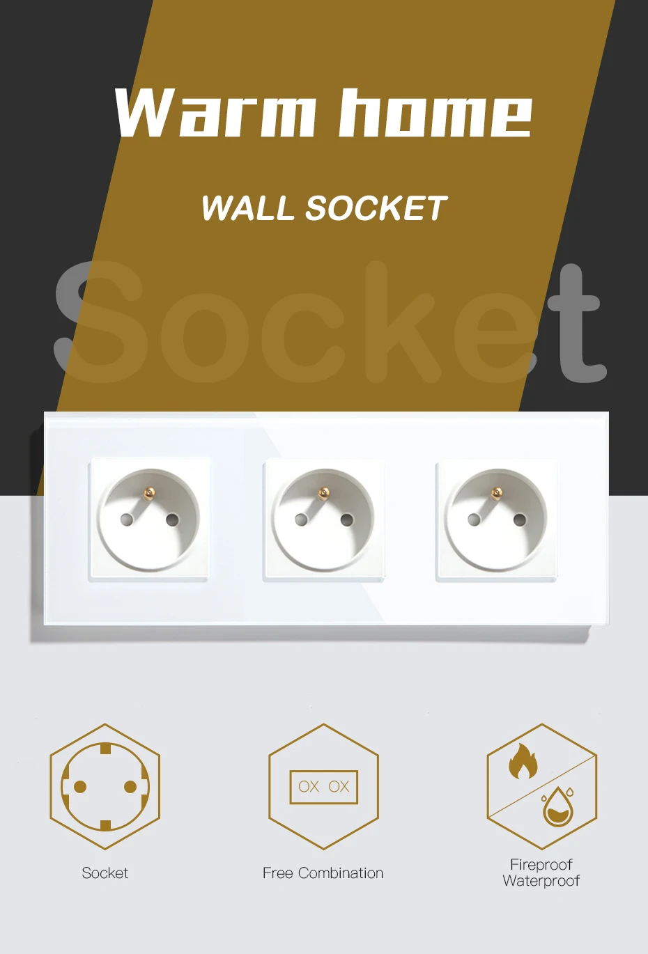 Triplo, Tomadas, Parede Dupla, Plugues Franceses, Quatro Quadros, 16A