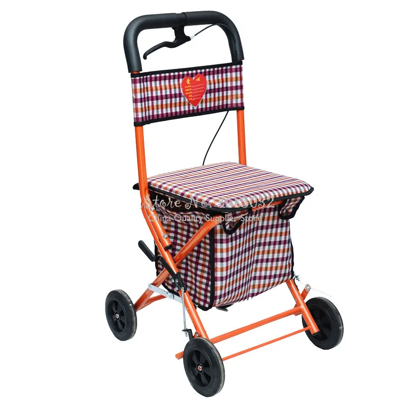 Shopping Carts Shopping Baskets Carts Luggage Cart Folding Four Wheels with Seat Pushable Walker Supermarket Trolley Maximum Load Capacity 80kg Color : Red, Size : 547090cm 