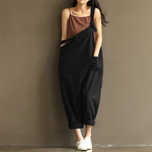 Summer Autumn Rompers Womens Jumpsuits Vintage Sleeveless Backless  Cotton strap Casual Loose Solid Overalls Strapless Paysuits