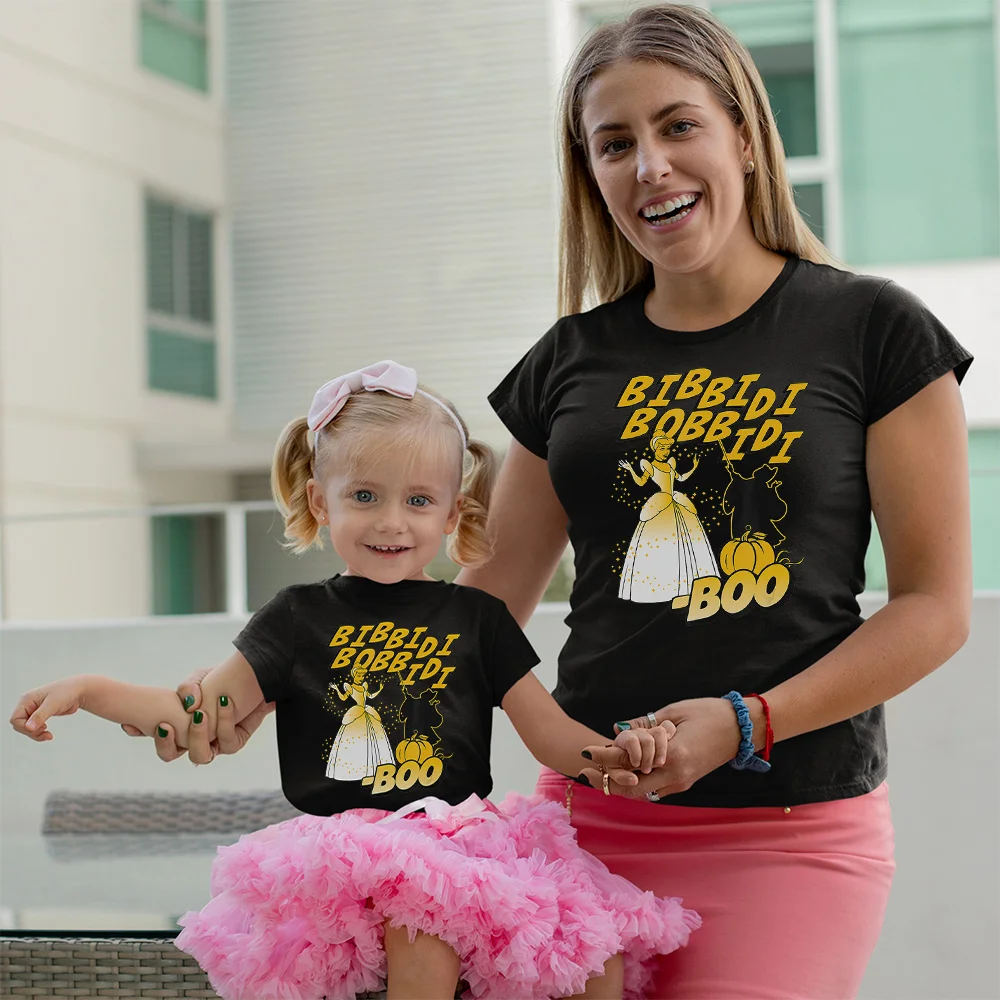 son and daughter matching outfits Woman Clothes Fashion Jasmine Princess Gold Pattern Tee Shirt Summer Soft Black Top Cute Girl Short Sleeve Mom Daughter T-shirt family easter outfits