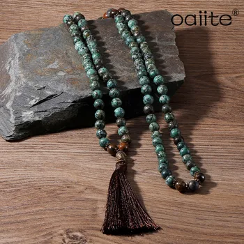

OAIITE OAIITE 108 Beads Mala Necklace 8mm Natural Stone Bead Long Tassel Necklace Women Meditation Yoga Jewelry Strand Necklace