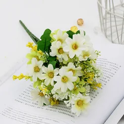 Artificial Gerbera Daisy Flower Bouquet for Home and Garden Decoration (White green)