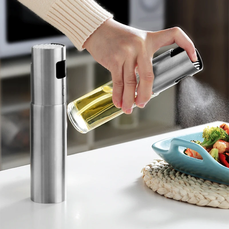 Glass Oil Bottle Vinegar Spray BBQ Cooking Kitchen Baking Olive Sprayer Empty Stainless Steel | Дом и сад