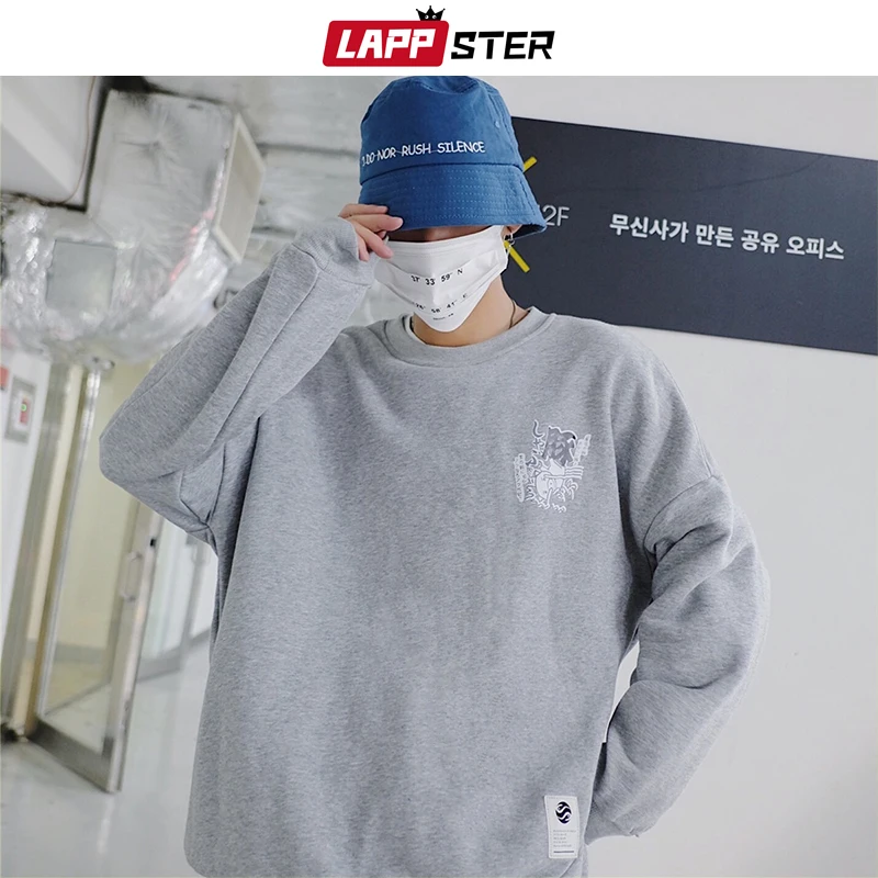 LAPPSTER уличная Harajuku толстовки Забавный мультфильм японский стиль Хип Хоп Толстовки Модные Harajuku пуловер Толстовка XL