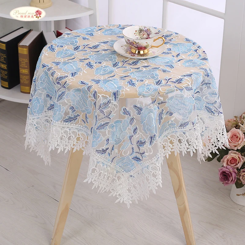 Гордая Роза кружевная скатерть синяя вышивка Декор прямоугольные скатерти
